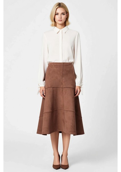 Kadın A Line Midi Süet Örme Etek Normal Bel Fonksiyonel Dayanıklı Kaliteli Konforlu Modern fırsatları