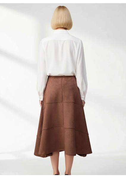 Kadın A Line Midi Süet Örme Etek Normal Bel Fonksiyonel Dayanıklı Kaliteli Konforlu Modern indirimleri