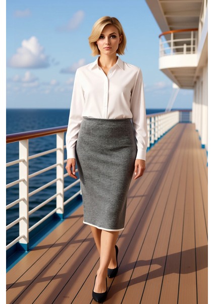 Kadın Midi Boy Triko Etek Düz Kesim Yüksek Bel Fonksiyonel Dayanıklı Kaliteli Konforlu Şık