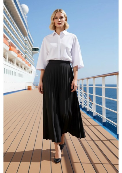 Kadın Maxi Pileli Dokuma Etek Geniş Kalıp Düz Desen Fonksiyonel Dayanıklı Kaliteli Estetik