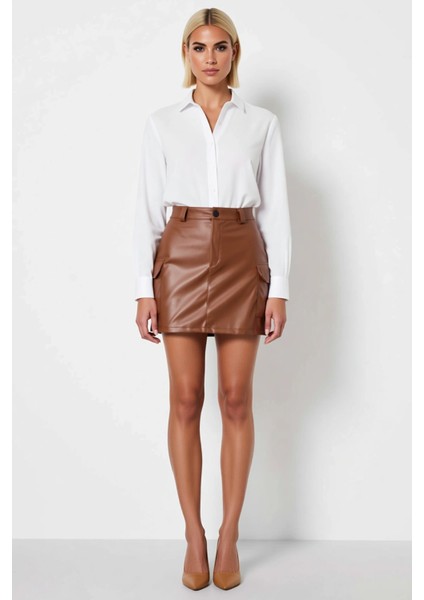 Kadın Yüksek Bel Suni Deri Mini Etek Düz Desen Kalem Kalıp Fonksiyonel Dayanıklı Kaliteli Şık fırsatları