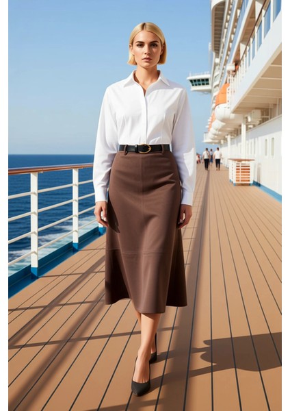 Kadın Yüksek Bel Midi A Kesim Örme Süet Etek Fonksiyonel Dayanıklı Kaliteli Konforlu Rahat