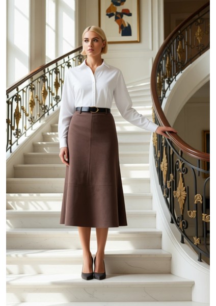 Kadın Yüksek Bel Midi A Kesim Örme Süet Etek Fonksiyonel Dayanıklı Kaliteli Konforlu Rahat fiyatları