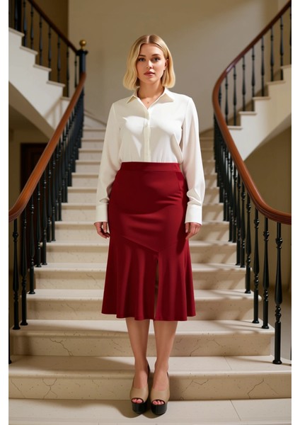 Kadın Midi Etek Yüksek Bel A Kesim Örme Kumaş %96 Polyester %4 Elastan Düz Desen Dayanıklı fiyatları