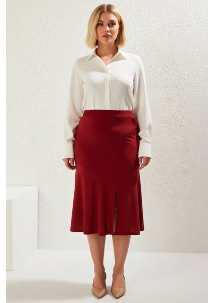 Kadın Midi Etek Yüksek Bel A Kesim Örme Kumaş %96 Polyester %4 Elastan Düz Desen Dayanıklı fırsatları