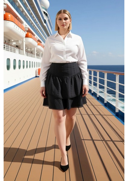 Kadın Brode Desenli Fırfırlı Mini Etek Fonksiyonel Dayanıklı Kaliteli Konforlu Estetik Şık