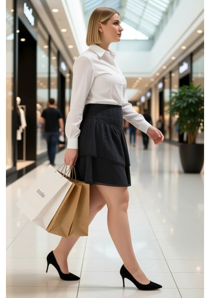 Kadın Brode Desenli Fırfırlı Mini Etek Fonksiyonel Dayanıklı Kaliteli Konforlu Estetik Şık modelleri