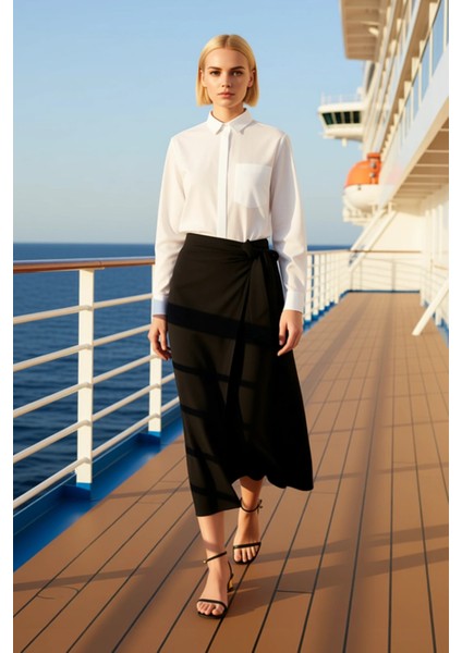 Kadın Düz Maxi Boy Sarong Kalıp Kruvaze Bağlamalı Viskon Dokuma Etek Fonksiyonel Dayanıklı