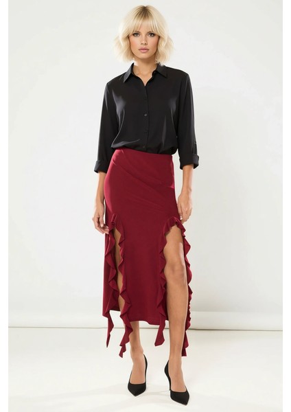 Kadın Yüksek Bel Fırfırlı Yırtmaçlı Maxi Etek Fonksiyonel Dayanıklı Kaliteli Konforlu Spor fırsatları