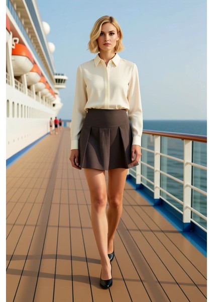 Kadın Pileli Mini Etek Normal Bel Kemerli %87 Polyester %13 Elastan Fonksiyonel Dayanıklı Şık