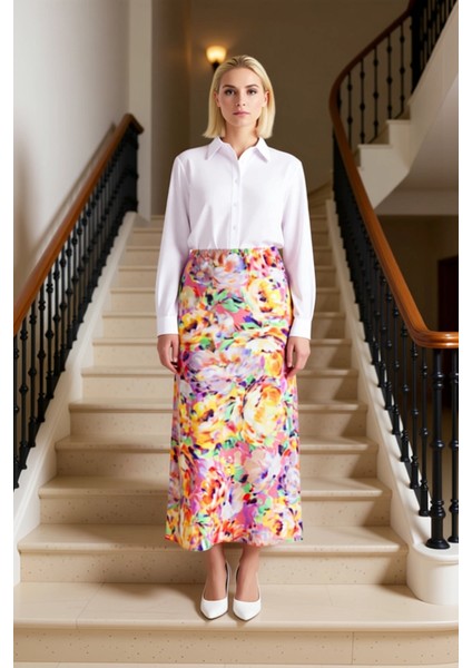 Kadın Balık Kesim Maxi Boy Çiçek Desenli Dokuma Krep Kumaş Etek Yazlık Günlük Giyim Modern fiyatları