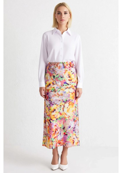 Kadın Balık Kesim Maxi Boy Çiçek Desenli Dokuma Krep Kumaş Etek Yazlık Günlük Giyim Modern fırsatları