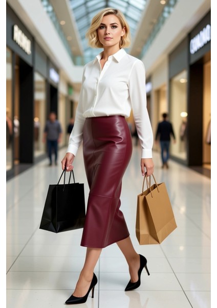 Kadın Yüksek Bel Kalem Maxi Yırtmaçlı Suni Deri Etek Fonksiyonel Dayanıklı Kaliteli Modern modelleri