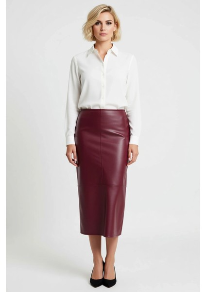 Kadın Yüksek Bel Kalem Maxi Yırtmaçlı Suni Deri Etek Fonksiyonel Dayanıklı Kaliteli Modern fırsatları