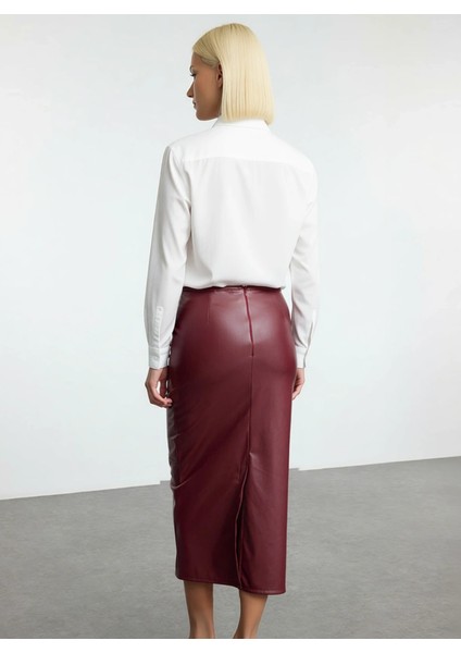 Kadın Yüksek Bel Kalem Maxi Yırtmaçlı Suni Deri Etek Fonksiyonel Dayanıklı Kaliteli Modern indirimleri