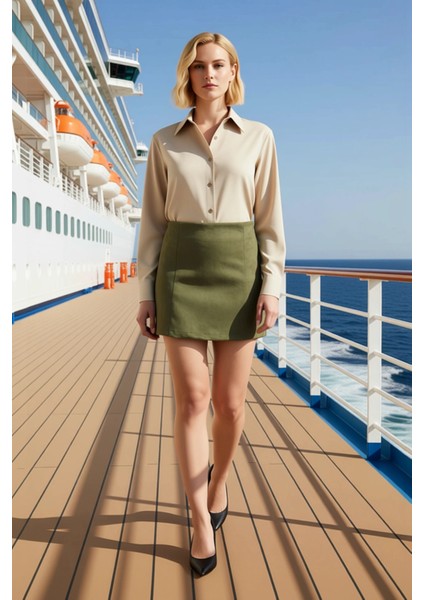 Kadın A Line Mini Etek Düz Dokuma %96 Polyester %4 Elastan Fonksiyonel Dayanıklı Kaliteli Şık