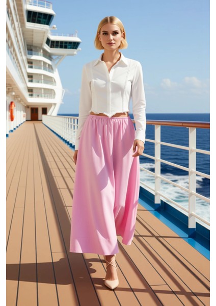 Kadın Maxi Etek A Line Kalıp %100 Pamuk Beli Lastikli Dokuma Fonksiyonel Dayanıklı Estetik