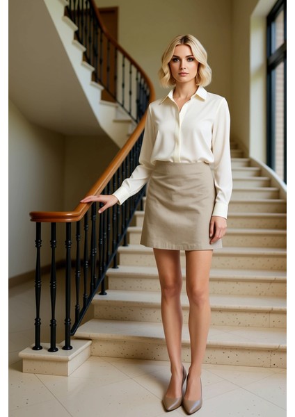 Kadın Yüksek Bel A Kesim Mini Dokuma Etek Düz Desen Gabardin Kumaş Fonksiyonel Dayanıklı Şık fiyatları