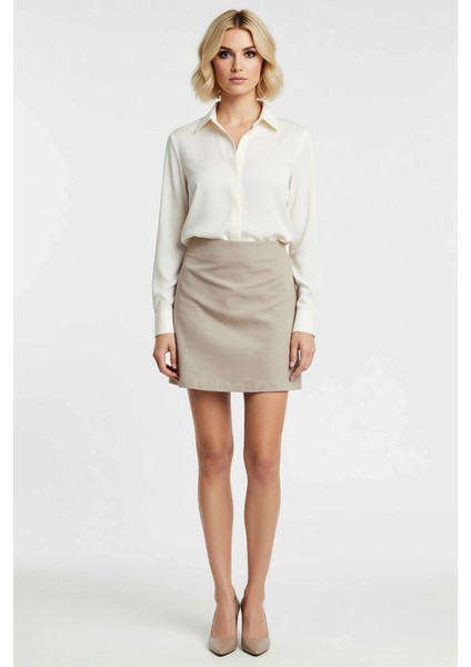 Kadın Yüksek Bel A Kesim Mini Dokuma Etek Düz Desen Gabardin Kumaş Fonksiyonel Dayanıklı Şık fırsatları