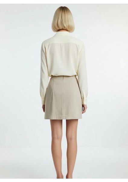 Kadın Yüksek Bel A Kesim Mini Dokuma Etek Düz Desen Gabardin Kumaş Fonksiyonel Dayanıklı Şık indirimleri