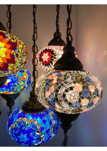5'li Tavan Sarkıt Otantik Avize Cam Mozaik Dekoratif Lamba No3 modelleri