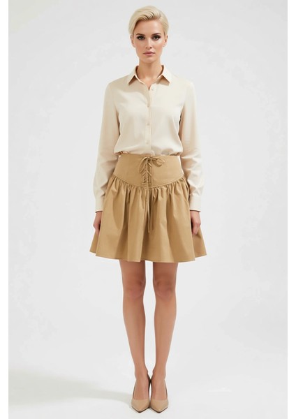 Kadın Yüksek Bel Kloş Mini Etek Bağlama Detaylı Gabardin Fonksiyonel Dayanıklı Kaliteli Şık fırsatları