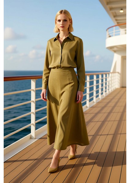 Kadın %100 Keten Midi Etek Düz Kalıp Fonksiyonel Dayanıklı Kaliteli Konforlu Estetik Rahat