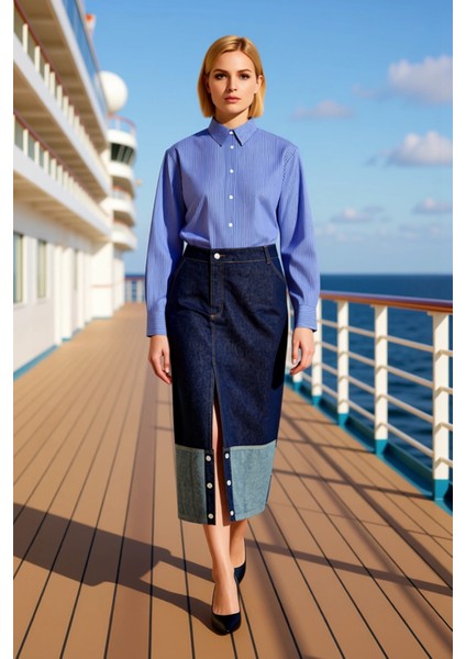 Kadın %100 Pamuk A Kesim Düz Midi Etek Fonksiyonel Dayanıklı Kaliteli Konforlu Estetik Şık