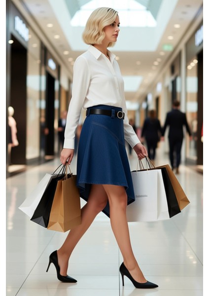 Kadın Asimetrik Midi Denim Etek %100 Pamuk Fonksiyonel Dayanıklı Kaliteli Konforlu Estetik modelleri