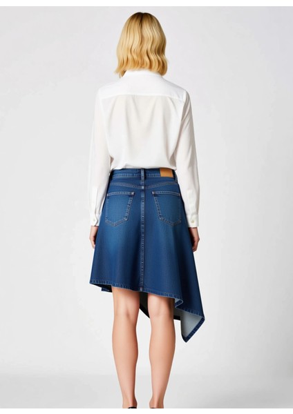 Kadın Asimetrik Midi Denim Etek %100 Pamuk Fonksiyonel Dayanıklı Kaliteli Konforlu Estetik indirimleri
