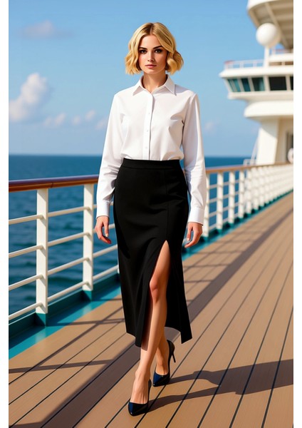 Kadın Yüksek Bel Kalem Yırtmaçlı Örme Etek Fonksiyonel Dayanıklı Kaliteli Konforlu Estetik