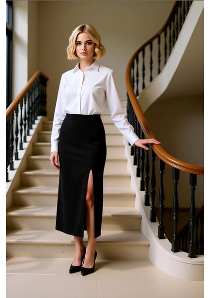 Kadın Yüksek Bel Kalem Yırtmaçlı Örme Etek Fonksiyonel Dayanıklı Kaliteli Konforlu Estetik fiyatları