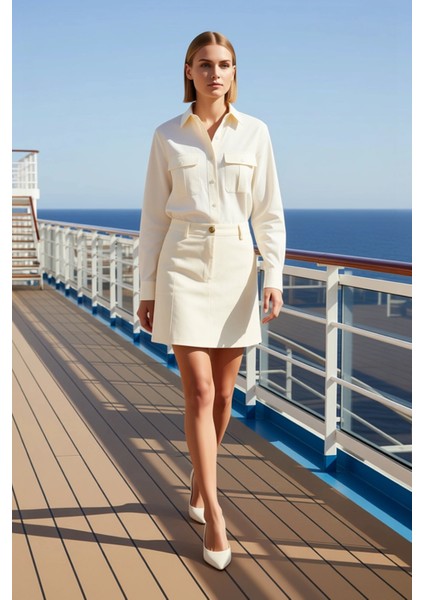 Kadın %100 Pamuk Gabardin Mini Etek Yüksek Bel Fonksiyonel Dayanıklı Kaliteli Konforlu Şık