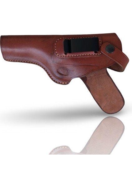 %100 Hakiki Deri Tabanca Kılıfı Luger P08 Uyumlu Universal 9mm Sağ / Sol El, Siyah & Kahverengi Kemer Klipsli