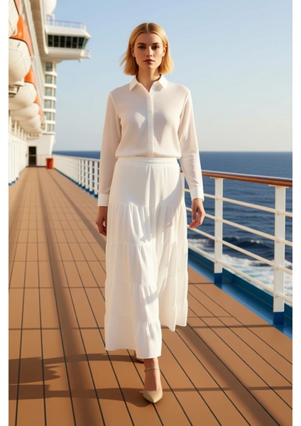 Kadın Maxi Boy Etek Normal Bel Lastikli Bel Aerobin Kumaş Fonksiyonel Dayanıklı Kaliteli Şık