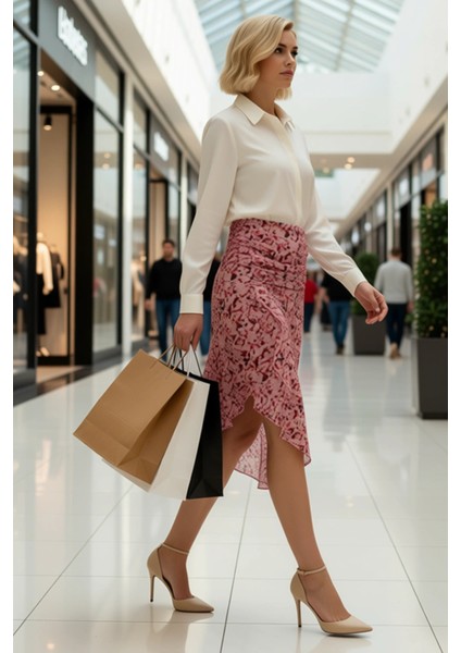 Kadın Asimetrik Midi Boy Şifon Dokuma Etek Çiçekli Desen Fonksiyonel Dayanıklı Kaliteli Şık modelleri