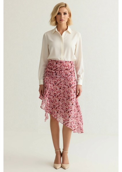 Kadın Asimetrik Midi Boy Şifon Dokuma Etek Çiçekli Desen Fonksiyonel Dayanıklı Kaliteli Şık fırsatları