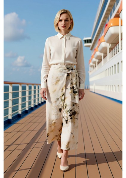 Kadın Batik Desenli Yüksek Bel Midi Sarong Kalıp Dokuma Etek %100 Pamuk Fonksiyonel Modern