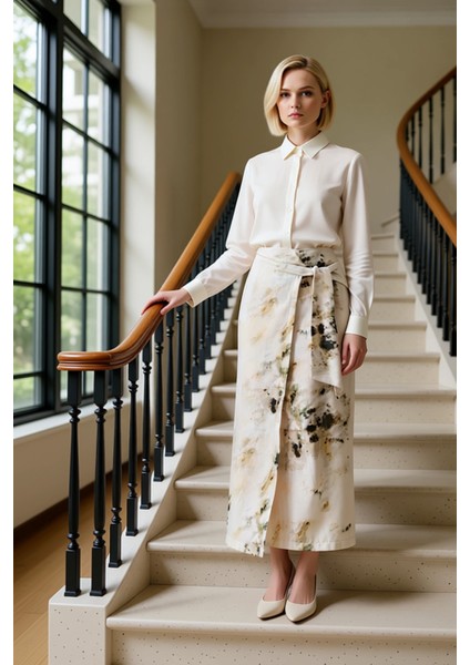 Kadın Batik Desenli Yüksek Bel Midi Sarong Kalıp Dokuma Etek %100 Pamuk Fonksiyonel Modern fiyatları