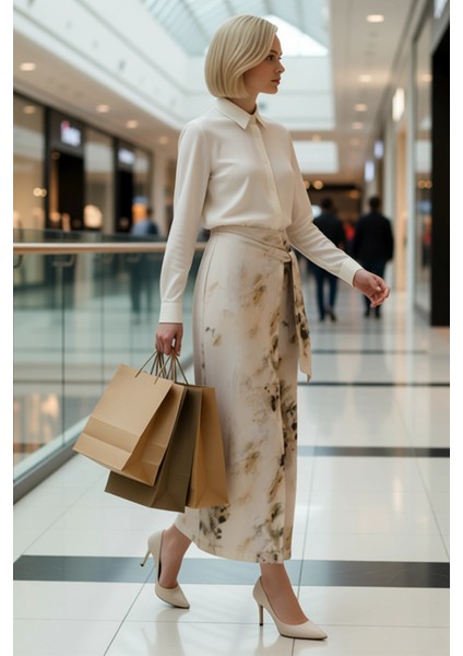 Kadın Batik Desenli Yüksek Bel Midi Sarong Kalıp Dokuma Etek %100 Pamuk Fonksiyonel Modern modelleri