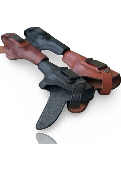 %100 Hakiki Deri Tabanca Kılıfı Luger P08 Uyumlu Universal 9mm Sağ / Sol El, Siyah & Kahverengi Kemer Klipsli indirimleri