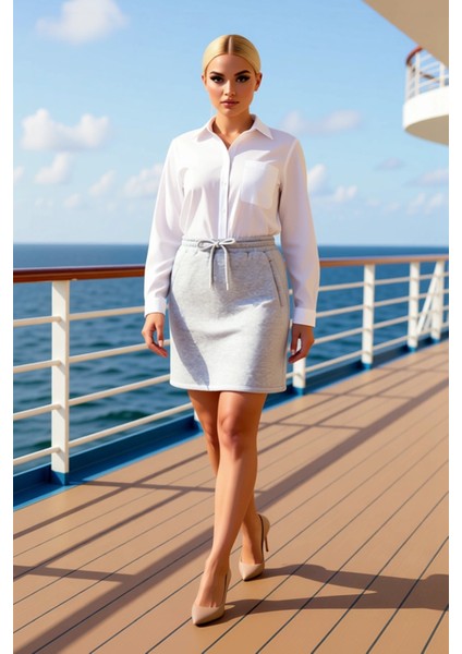 Kadın Örme Mini Etek Düz Kumaş Bel Ipli Kalıp Rahat Fonksiyonel Dayanıklı Kaliteli Estetik