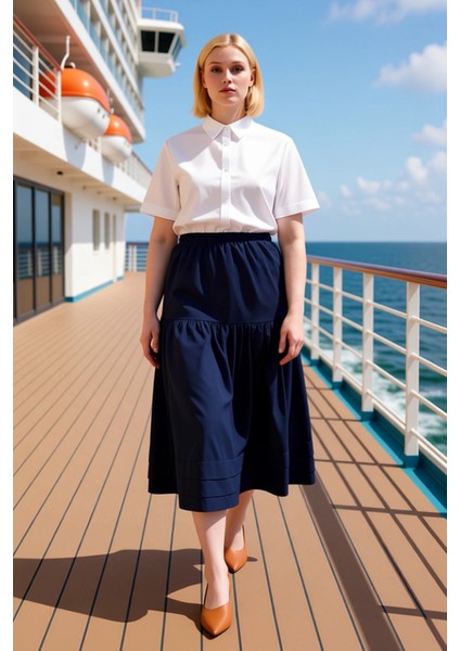 Kadın Midi Etek Düz Dokuma A Kesim %50 Pamuk %50 Polyester Fonksiyonel Dayanıklı Kaliteli Şık