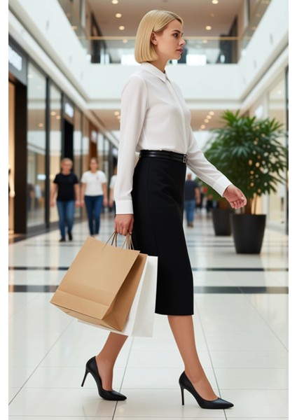 Kadın Yüksek Bel Kalem Midi Etek Çift Kemerli Fonksiyonel Dayanıklı Kaliteli Konforlu Spor modelleri