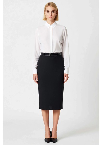 Kadın Yüksek Bel Kalem Midi Etek Çift Kemerli Fonksiyonel Dayanıklı Kaliteli Konforlu Spor fırsatları