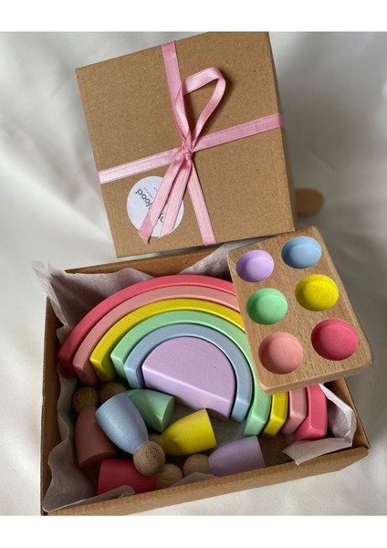 Waldorf 6 Parçalı Gökkuşağı, 6 Lı Peg Bebek Tabla Seti Pastel Renk Eşleştirme modelleri