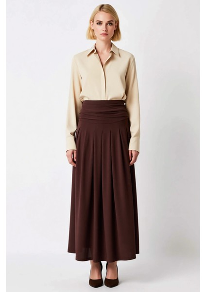 Kadın Maxi Etek Yüksek Bel Pileli Düz Örme %94 Polyester %6 Elastan Fonksiyonel Dayanıklı Şık fırsatları