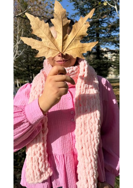 Puffy Ip Pembe Atkı – El Örgüsü Yumuşak Doku Serisi indirimleri