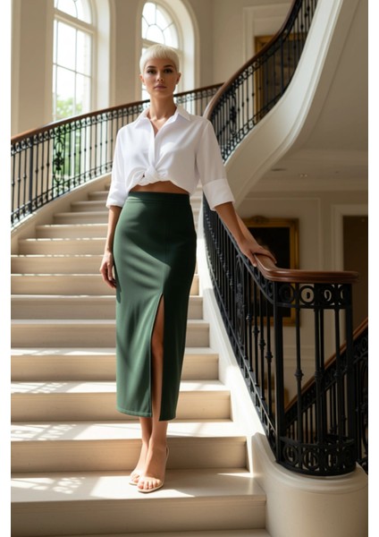 Kadın Yüksek Bel Kalem Yırtmaçlı Örme Etek Fonksiyonel Dayanıklı Kaliteli Konforlu Estetik fiyatları