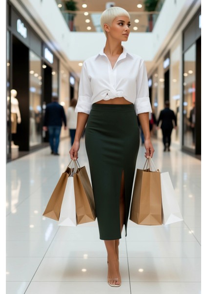 Kadın Yüksek Bel Kalem Yırtmaçlı Örme Etek Fonksiyonel Dayanıklı Kaliteli Konforlu Estetik modelleri